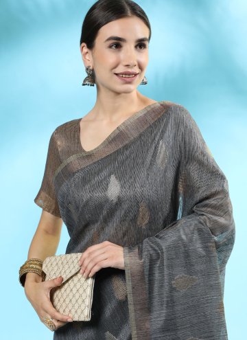 Grey Handloom Silk Woven Designer Saree