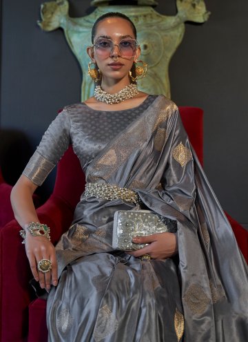 Grey Handloom Silk Woven Trendy Saree for Engagement