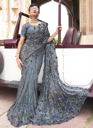 Grey Imported Embroidered Classic Designer Saree