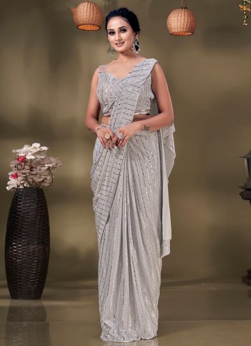 Grey Imported Fancy work Classic Designer Saree