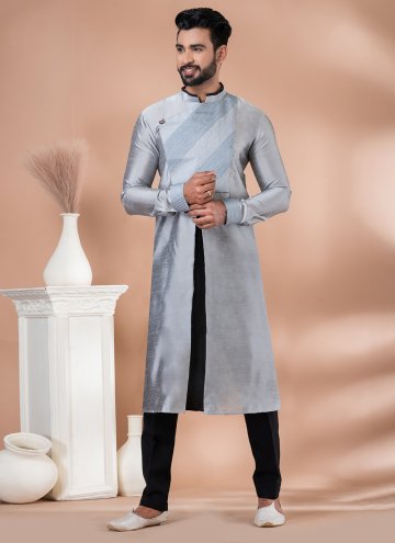 Grey Indo Western in Art Dupion Silk with Fancy wo