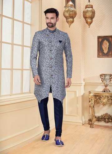 Grey Indo Western in Jacquard with Embroidered