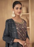 Grey Jacquard Silk Printed Salwar Suit - 1