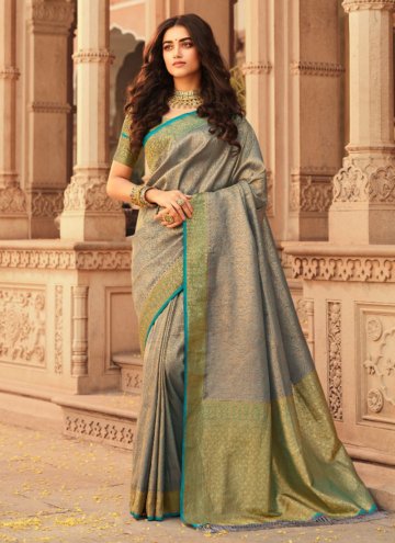 Grey Kanjivaram Silk Woven Contemporary Saree