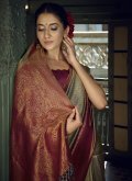 Grey Kanjivaram Silk Woven Traditional Saree for Engagement - 3