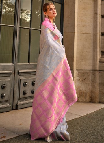 Grey Khadi Woven Trendy Saree for Ceremonial