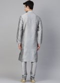 Grey Kurta Pyjama in Art Dupion Silk with Plain Work - 2