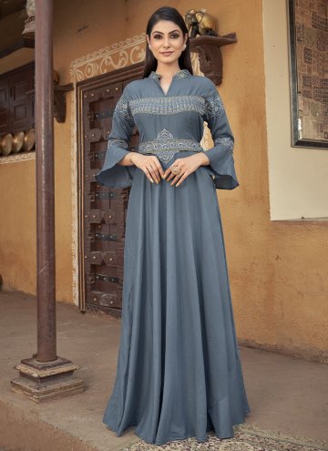 Grey Muslin Embroidered Gown for Ceremonial