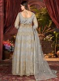 Grey Net Embroidered Floor Length Anarkali Salwar Suit for Engagement - 1