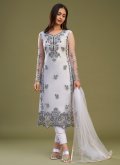 Grey Net Embroidered Pant Style Suit for Ceremonial - 1