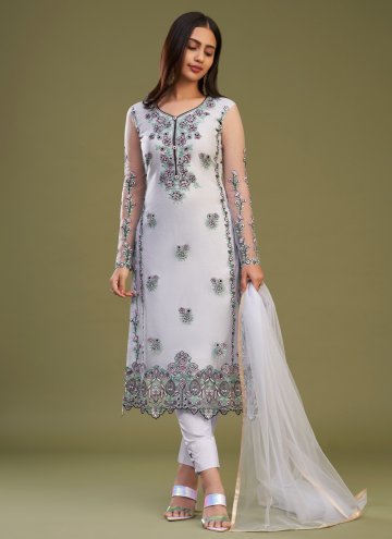 Grey Net Embroidered Pant Style Suit for Ceremonial