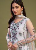 Grey Net Embroidered Pant Style Suit for Ceremonial - 2