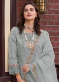 Grey Organza Embroidered Pakistani Suit for Ceremonial - 1