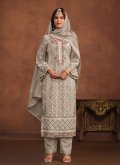 Grey Organza Embroidered Pant Style Suit for Ceremonial - 2