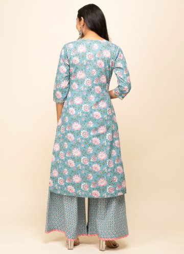 Grey Palazzo Suit in Cotton  with Printed