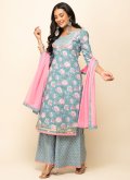 Grey Palazzo Suit in Cotton  with Printed - 2