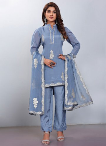 Grey Pant Style Suit in Viscose with Embroidered