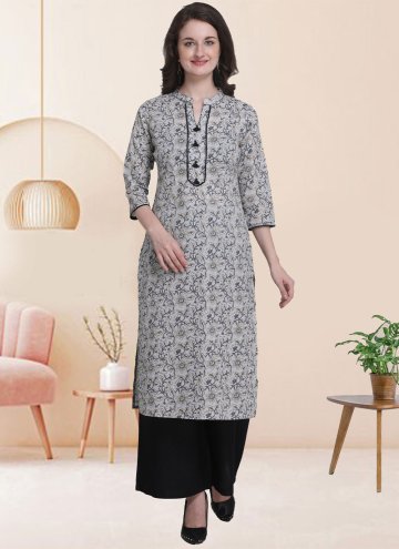 Grey Party Wear Kurti in Cotton  with Printed