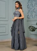 Grey Readymade Lehenga Choli in Faux Crepe with Embroidered - 1