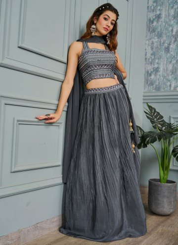 Grey Readymade Lehenga Choli in Faux Crepe with Embroidered