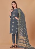 Grey Salwar Suit in Banarasi with Booti Work - 2