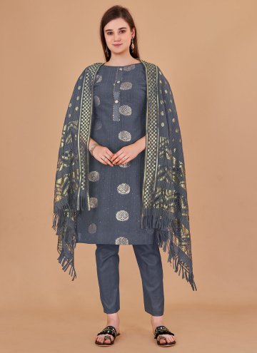 Grey Salwar Suit in Banarasi with Booti Work