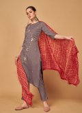 Grey Salwar Suit in Silk with Embroidered - 1