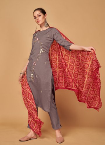 Grey Salwar Suit in Silk with Embroidered