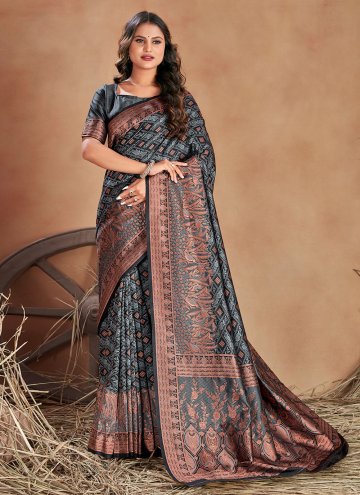 Grey Satin Silk Woven Contemporary Saree for Engag