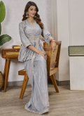 Grey Shimmer Georgette Embroidered Classic Designer Saree for Ceremonial - 3