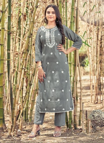 Grey Silk Embroidered Casual Kurti for Casual