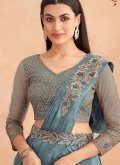 Grey Silk Embroidered Classic Designer Saree for Engagement - 1