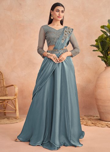 Grey Silk Embroidered Classic Designer Saree for Engagement