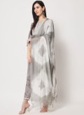 Grey Silk Embroidered Salwar Suit for Casual - 1