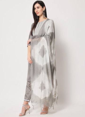 Grey Silk Embroidered Salwar Suit for Casual