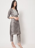 Grey Silk Embroidered Salwar Suit for Casual - 3
