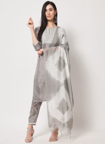 Grey Silk Embroidered Salwar Suit for Casual