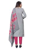 Grey Silk Embroidered Salwar Suit for Festival - 1