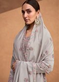 Grey Silk Embroidered Straight Salwar Kameez - 1