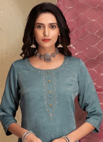 Grey Silk Embroidered Trendy Salwar Suit for Ceremonial