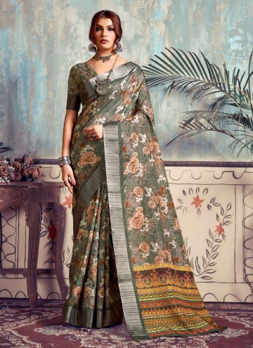 Grey Silk Print Trendy Saree for Ceremonial