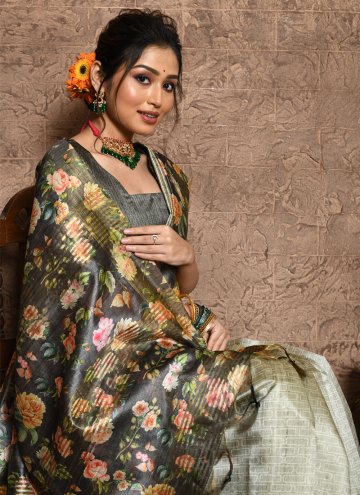 Grey Silk Saree in Silk with Floral Print