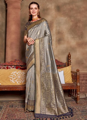 Grey Silk Woven Classic Designer Saree