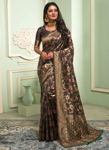 Grey Silk Woven Classic Designer Saree for Ceremonial