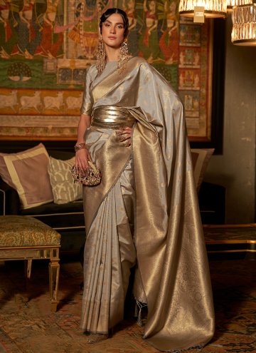 Grey Silk Woven Classic Designer Saree for Ceremonial
