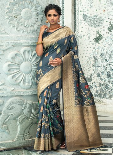 Grey Silk Woven Contemporary Saree for Ceremonial