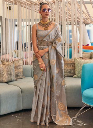 Grey Silk Woven Contemporary Saree for Engagement