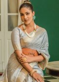 Grey Silk Woven Designer Saree for Mehndi - 1