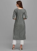 Grey Soft Cotton Sequins Work Designer Kurti for Casual - 2