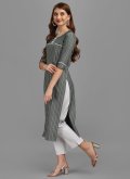 Grey Soft Cotton Sequins Work Designer Kurti for Casual - 3